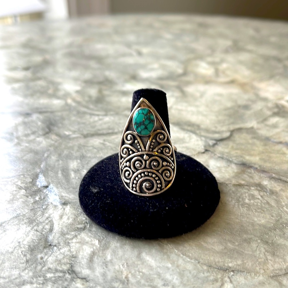 Adjustable Turquoise and Sterling Silver Ring